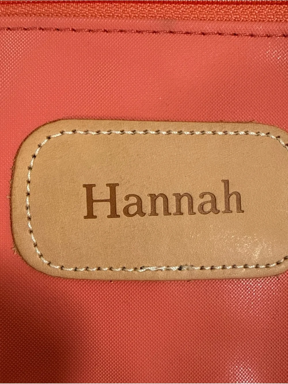 Jon Hart “Hannah” Coral Cosmetic Zip Pouch with Tan Name Patch